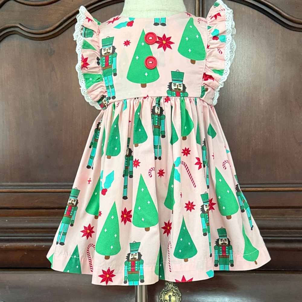 Eleanor Rose Christmas Dress 18M Pink Green Nutcracker Tree Holiday Boutique